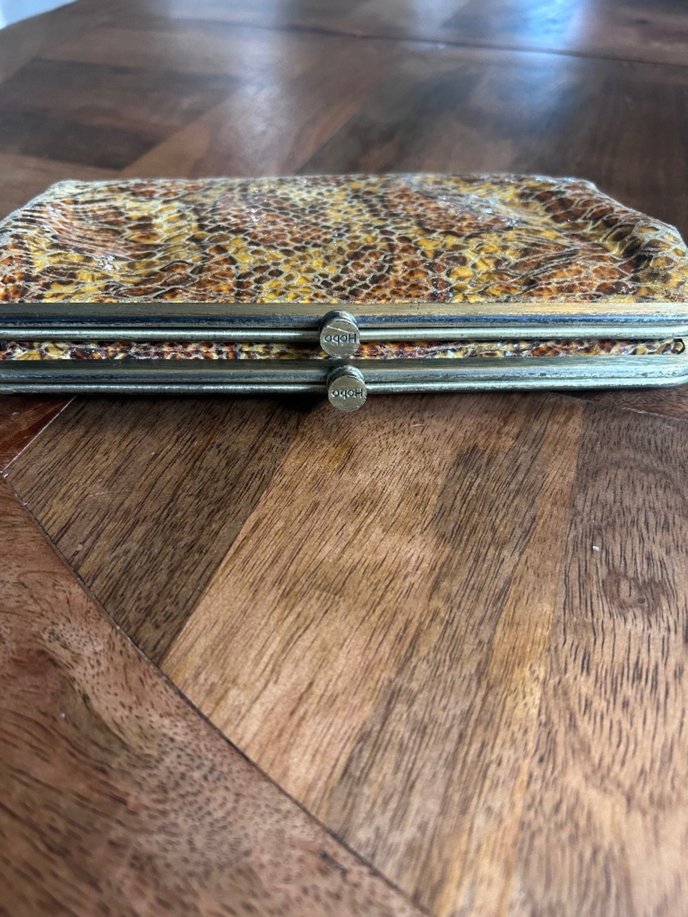 Y2K Hobo International Embossed Leather Double Frame Wallet Reptile Print